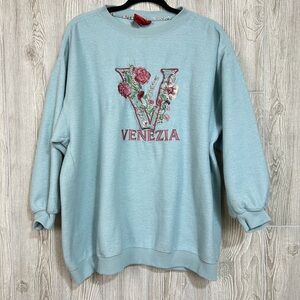 90’s Venezia Light Blue Crewneck Embroidered Fleece Sweatshirt Size 18/20